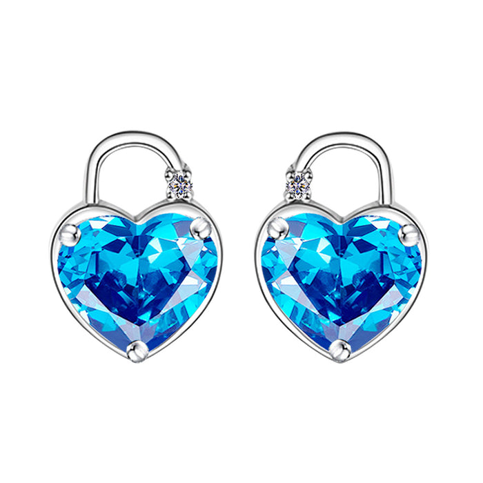 Wholesale Earrings Copper Blue Zircon Love Lock JDC-ES-WeiH028