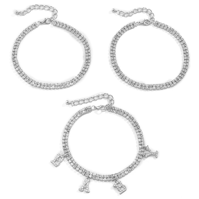 Jewelry WholesaleWholesale Claw Chain Rhinestone Alloy Tennis Chain Letter Anklet JDC-AS-DN003 anklets 道妮 %variant_option1% %variant_option2% %variant_option3%  Factory Price JoyasDeChina Joyas De China