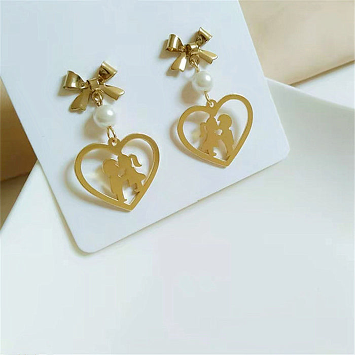 Wholesale Earrings Metal Bow Love Pearl Earrings JDC-ES-AiMei012