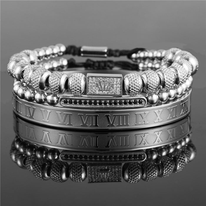 Wholesale Vintage Crown Braided Bracelet Roman Letter Stainless Steel JDC-BT-ZhuJ004