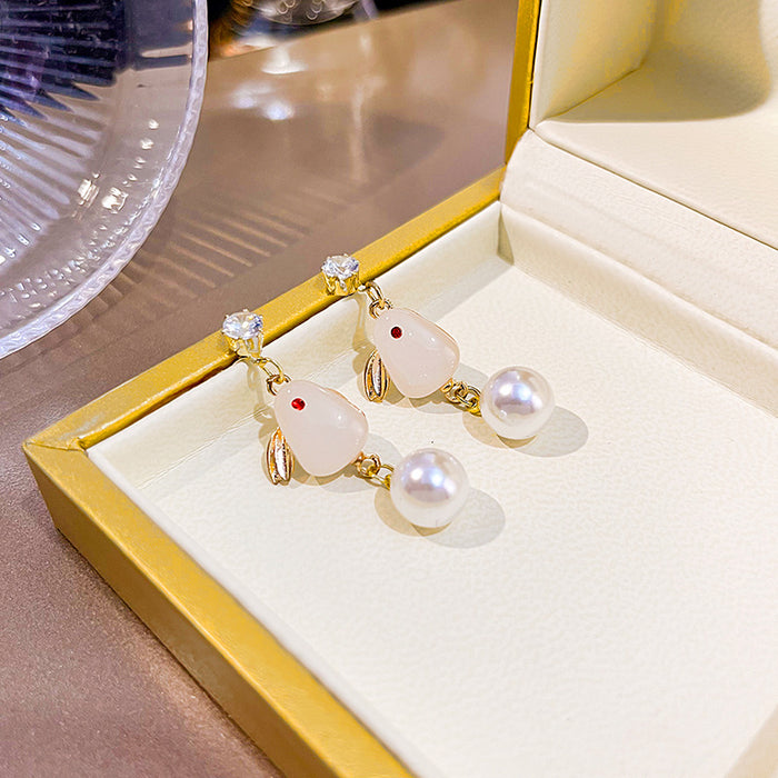 Wholesale Earrings Alloy Stereo Hetian Jade Rabbit JDC-ES-MDD054