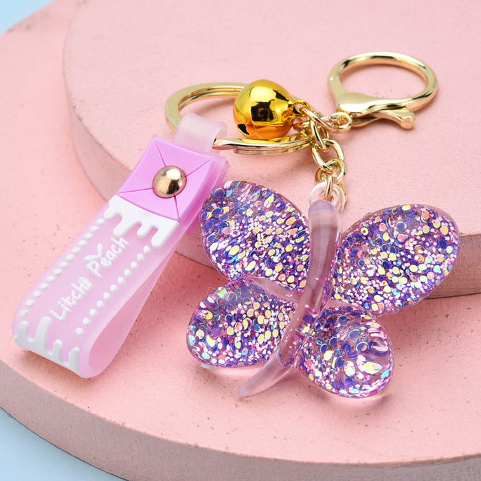 Wholesale Creative Jelly Sequin Butterfly Keychain JDC-KC-YPin004