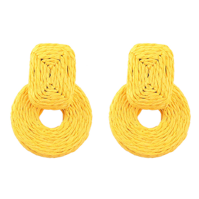 Wholesale Raffia Braided Square Round Geometric Earrings JDC-ES-JL996