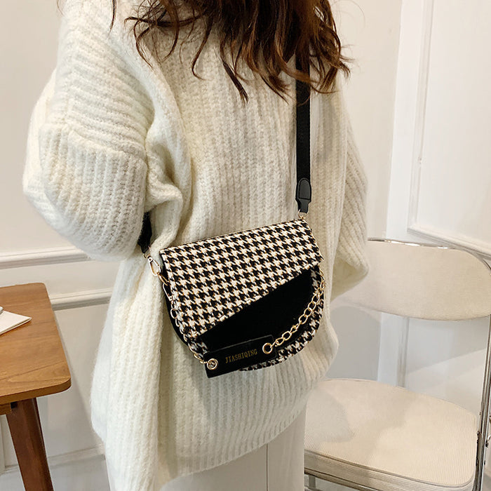 Wholesale plaid shoulder messenger bag simple saddle bag JDC-SD-Ailef004