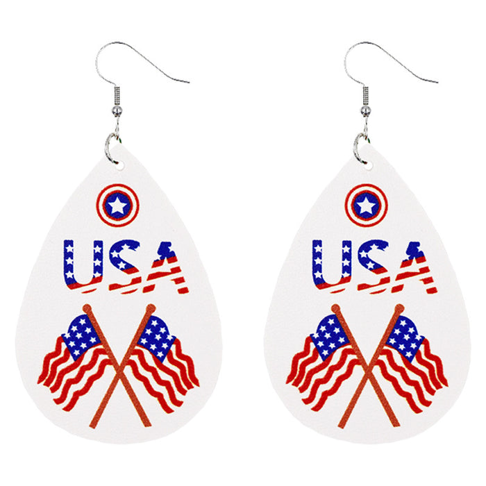 Wholesale 4th of July American Flag Leather Earrings Pentagram Independence Day Double Sided Print JDC-ES-Chengy020