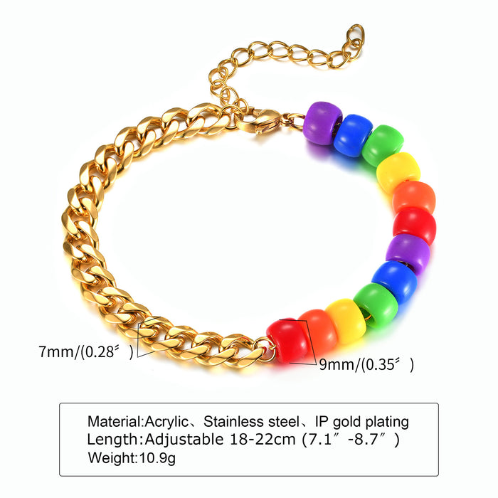 Wholesale LGBT Stainless Steel Acrylic Beaded Rainbow Stitching Personality Bracelet JDC-BT-QuanS006