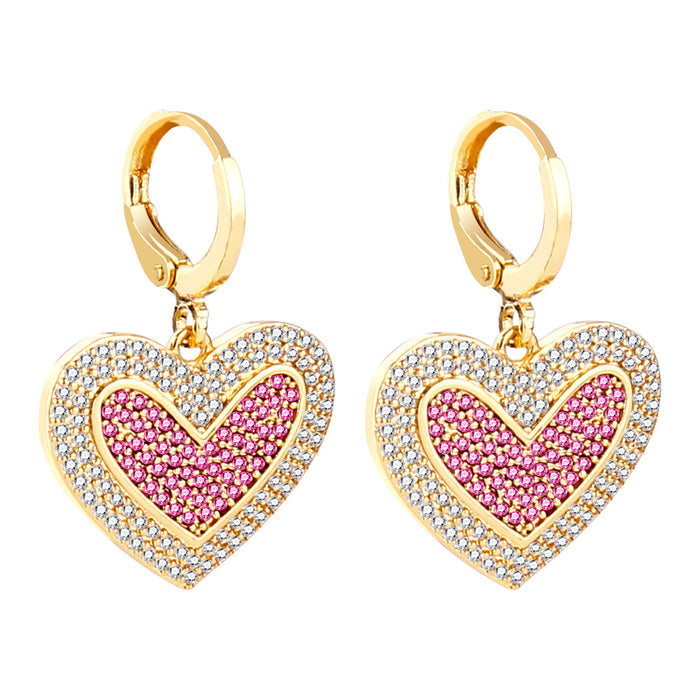 Wholesale Stainless Steel Full Diamond Copper Plated Real Gold Heart Earrings MOQ≥2 JDC-ES-Zhongn012