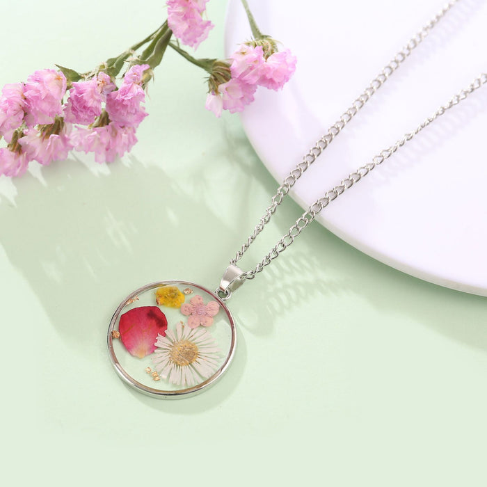 Wholesale Round Dried Flower Pendant DIY Epoxy Dried Flower Necklace for Women JDC-NE-yanxuan002