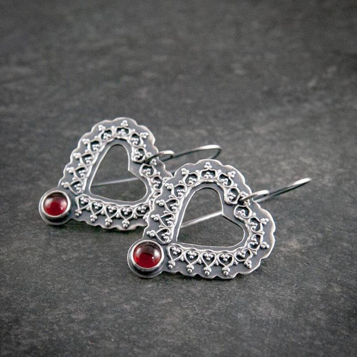 Wholesale Earrings Alloy Retro Ethnic Heart Shaped Lace Hollow Out JDC-ES-Saip102