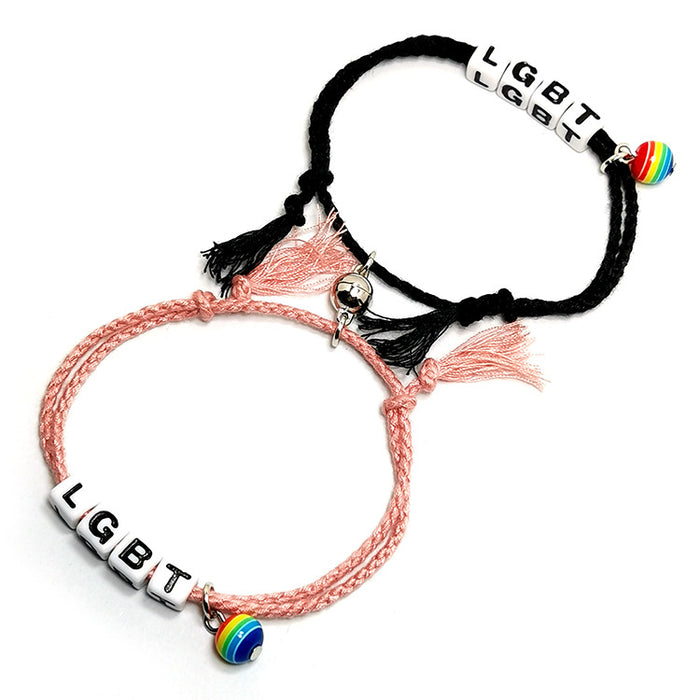 Wholesale lgbt same-sex rainbow magnet attracts letter bracelet couple bracelet pair MOQ≥2 JDC-BT-HaoL008