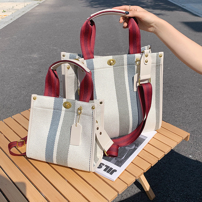 Wholesale Shoulder Bag Canvas Contrast Color Stripe Diagonal Span JDC-SD-Wanyue001