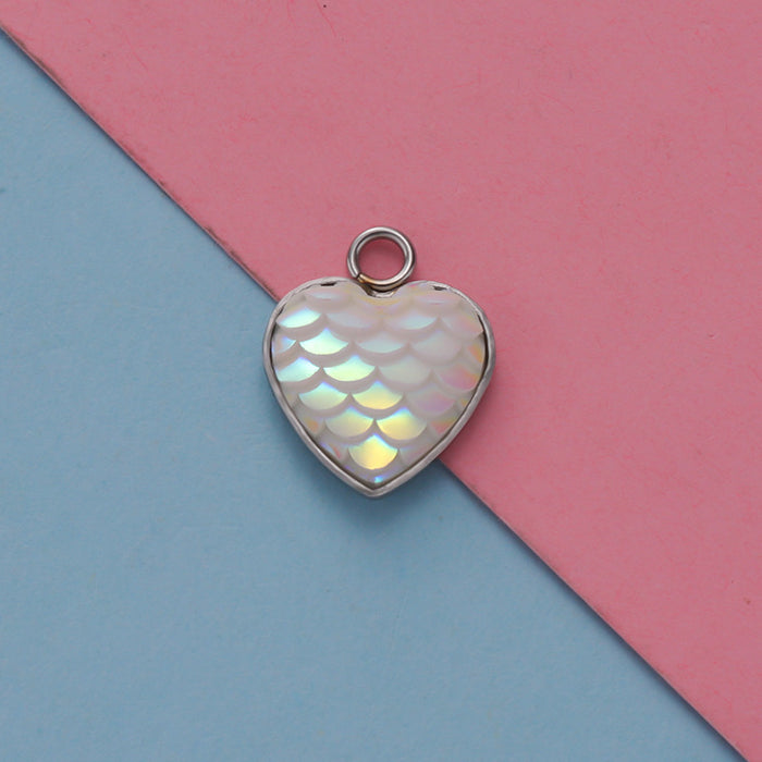 Wholesale Stainless Steel Peach Heart Resin Fish Scale Pendant 20pcs JDC-PT-MinP004