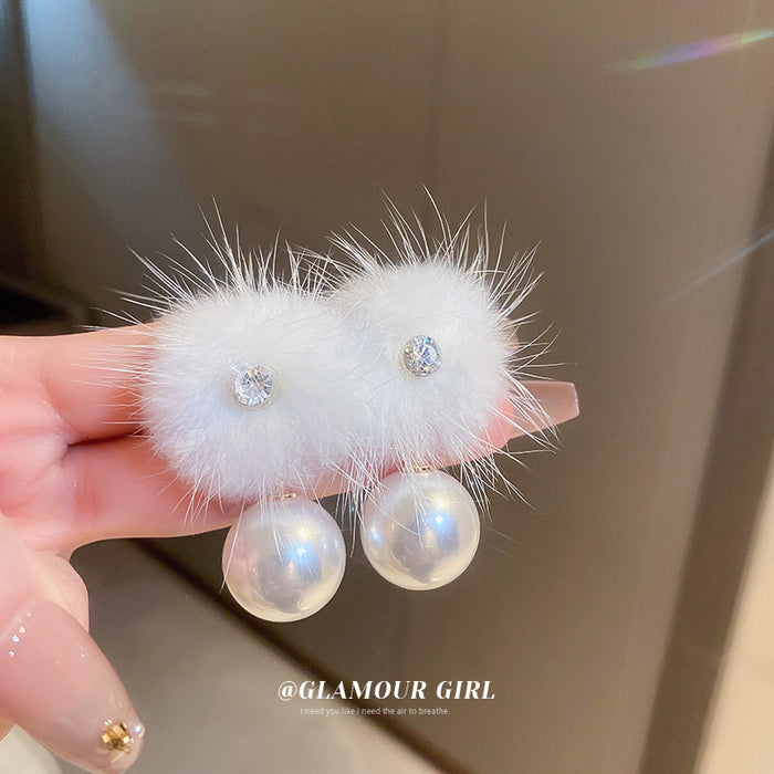 Wholesale Earrings Plush Diamond Pearl Fur Balls JDC-ES-BY329