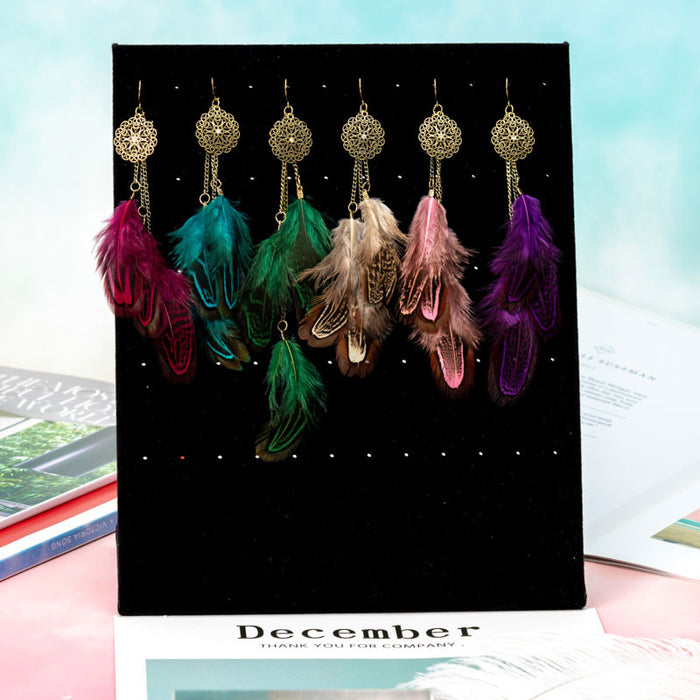 Jewelry WholesaleWholesale Feather Tassel Alloy Dreamcatcher Earrings JDC-ES-Daiq039 Earrings 黛茜 %variant_option1% %variant_option2% %variant_option3%  Factory Price JoyasDeChina Joyas De China