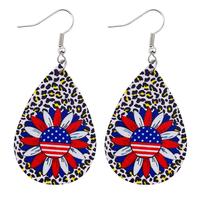 Wholesale 4th of July Independence Day Leather Earrings Flag Pattern Double Sided Print JDC-ES-Chengy023