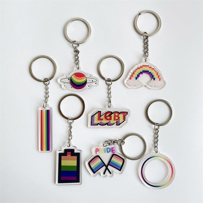 Jewelry WholesaleWholesale LGBT Rainbow Acrylic Keychain Bag Bag Pendant Double Sided Pendant JDC-KC-HeRun001 Keychains 和润 %variant_option1% %variant_option2% %variant_option3%  Factory Price JoyasDeChina Joyas De China