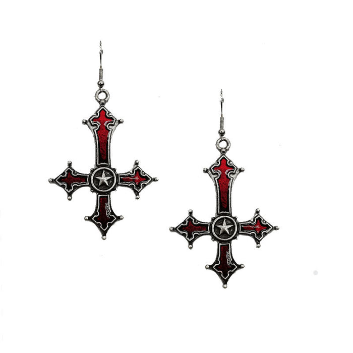 Jewelry WholesaleWholesale inverted cross red pentagram alloy earrings JDC-ES-YYFF009 Earrings 燕羽飞飞 %variant_option1% %variant_option2% %variant_option3%  Factory Price JoyasDeChina Joyas De China