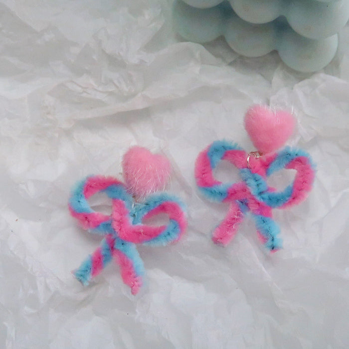 Wholesale 925 Silver Needle Plush Color Bow Heart Shape Earrings JDC-ES-XNWE008