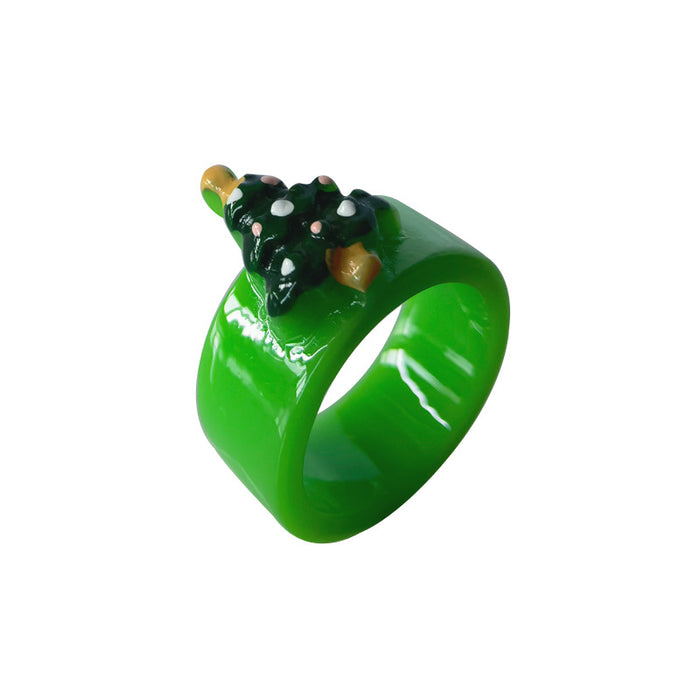 Wholesale Rings Resin Cartoon Christmas Tree Bell Santa Claus MOQ≥2 JDC-RS-ZL001