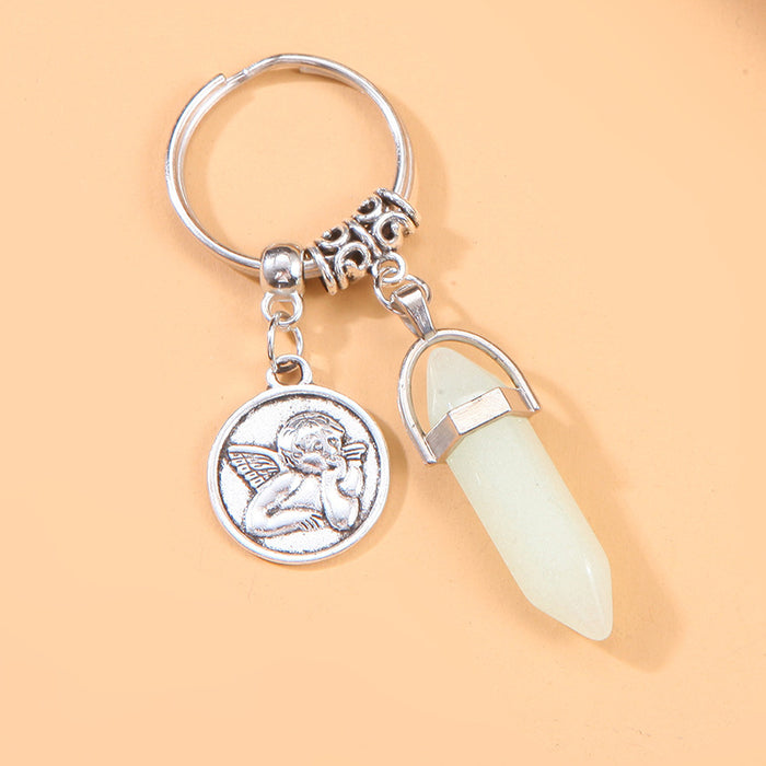 Wholesale Angel Crystal Hexagon Pillar Alloy Keychain JDC-KC-Cy002