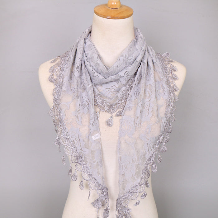 Wholesale Nylon Lace Triangular Scarf Rose Flower Tassel Triangle Scarf JDC-SF-WenJ002