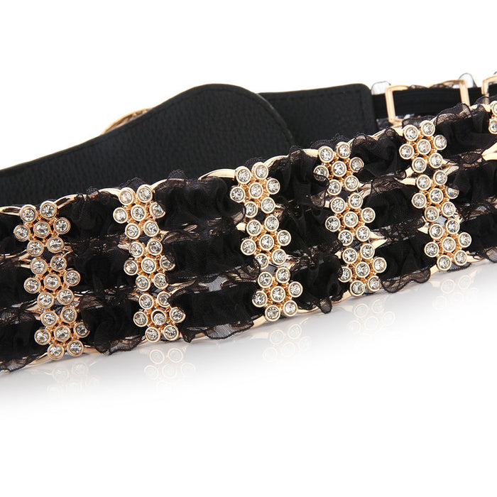 Wholesale Lace Elastic Belt Rhinestone Leather Belt JDC-WB-JianK004