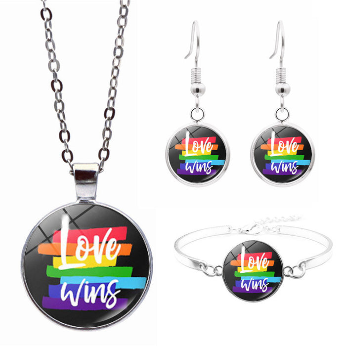 Wholesale LGBT Rainbow Flag Pride Day Necklace Bracelet Stud Earrings Set JDC-NE-JiaYun006