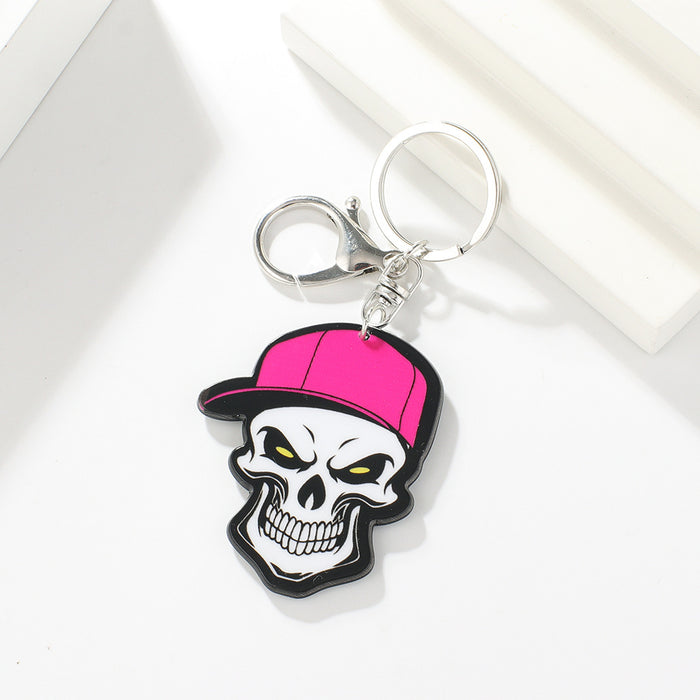 Wholesale Acrylic Skull Metal Plate Keychain MOQ≥6 JDC-KC-SNi001