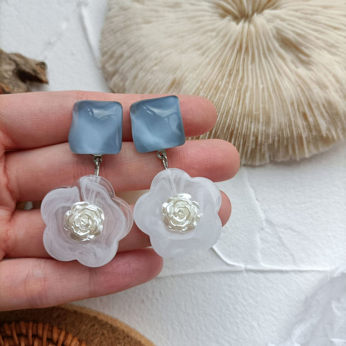 Jewelry WholesaleWholesale S925 silver flower ink water wave Blue White Earrings JDC-ES-MiH010 Earrings 米穗 %variant_option1% %variant_option2% %variant_option3%  Factory Price JoyasDeChina Joyas De China