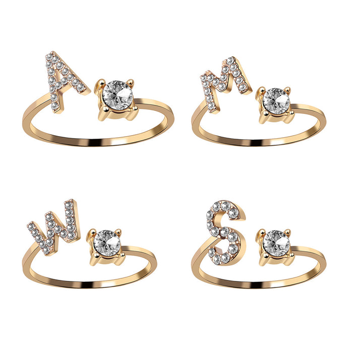 Jewelry WholesaleWholesale 26 Letter Alloy Rhinestone Ring JDC-RS-GM002 Rings 冈麦 %variant_option1% %variant_option2% %variant_option3%  Factory Price JoyasDeChina Joyas De China