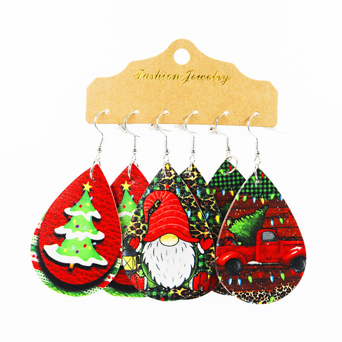 Wholesale Earrings Leather Christmas Old Style 3 Pairs Set MOQ≥2 JDC-ES-CCP006