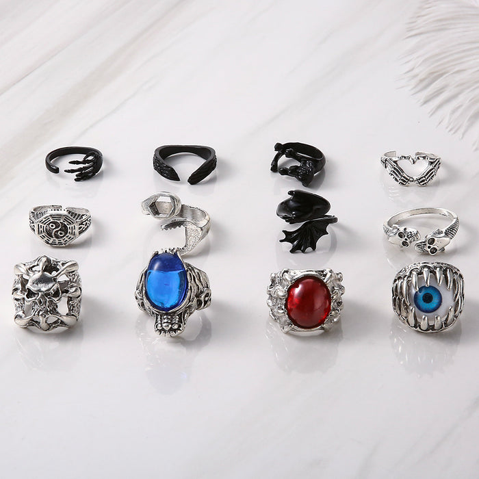 Wholesale Vintage Animal Rings Punk Style Skull Two Tone Rings Set of 12 JDC-RS-MYL008