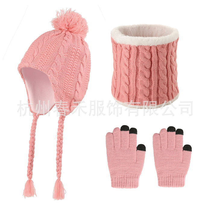 Wholesale Hat Acrylic Fleece Hemp Flower Children Knitted Hat Gloves Scarf 3 Piece Set MOQ≥2 JDC-FH-Chunh006