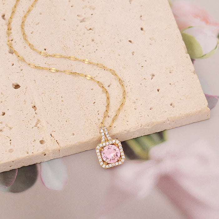 Wholesale powder zircon necklace temperament light luxury stainless steel necklace JDC-NE-Bingm018