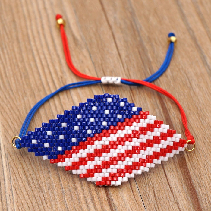 Wholesale 4th of July Independence Day American Flag Beaded Pure Hand Woven Bracelet JDC-BT-GBH093