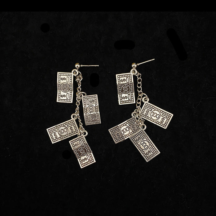 Wholesale Earrings Alloy Dollar Bill Tassel Pendant Stud Earrings MOQ≥2 JDC-ES-MAON007