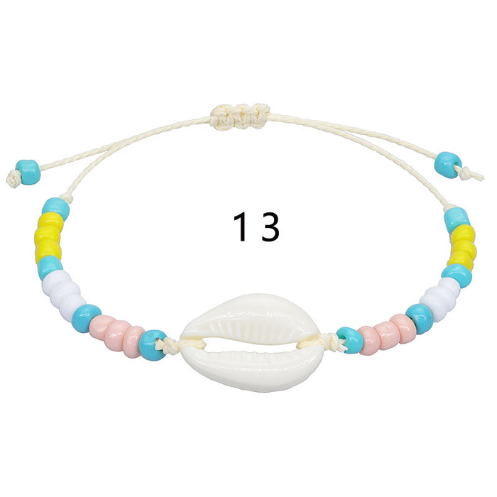 Jewelry WholesaleWholesale acrylic shell colored rice beads hand-woven bohemian anklets JDC-AS-Yiye001 Anklets 益烨 %variant_option1% %variant_option2% %variant_option3%  Factory Price JoyasDeChina Joyas De China