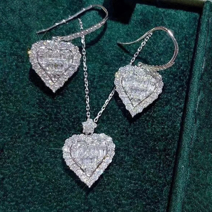 Wholesale Heart Shaped Diamond Pendant Jewelry Set JDC-ES-JYS014