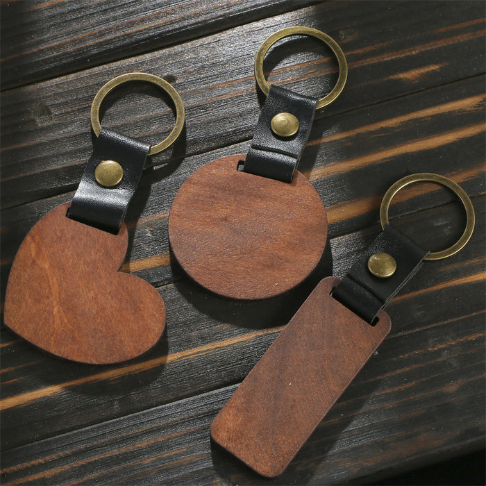 Wholesale Wooden DIY custom keychain Metal Leather Keyring JDC-KC-HeYu003