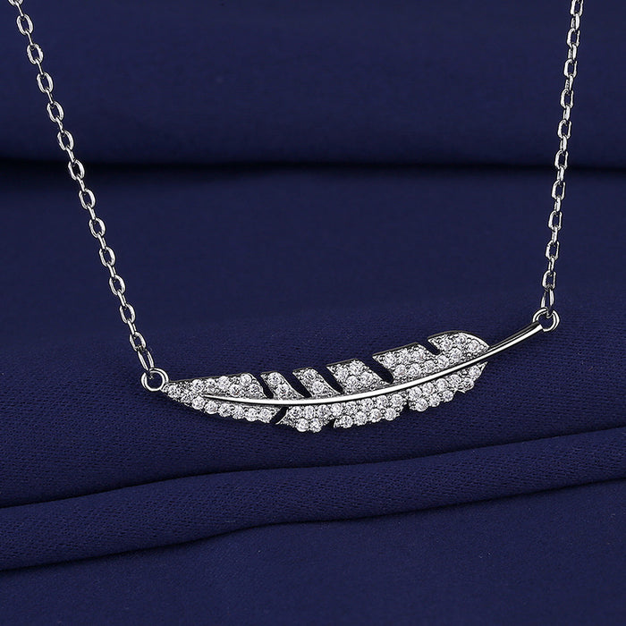 Jewelry WholesaleWholesale Micro Inlaid Zirconium New Feather Clavicle Chain JDC-NE-BLX055 Necklaces 宝来兴 %variant_option1% %variant_option2% %variant_option3%  Factory Price JoyasDeChina Joyas De China