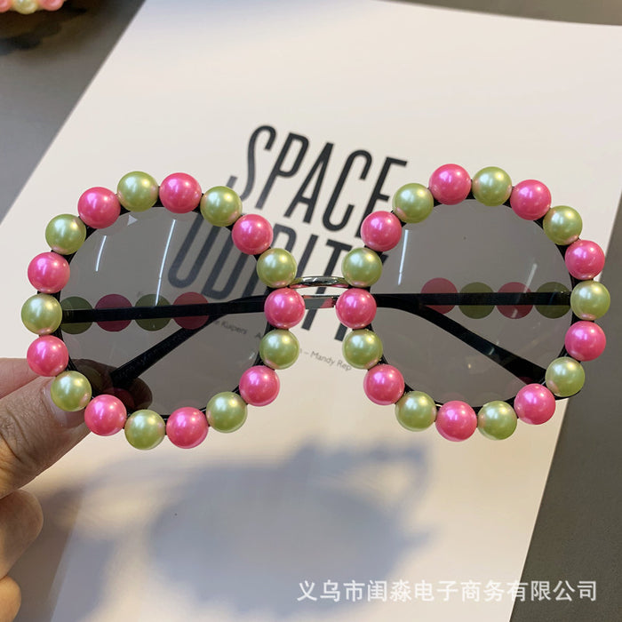 Jewelry WholesaleWholesale Pearl Metal Round Frame PC Ladies Sunglasses MOQ≥2 JDC-SG-GuiM010 Sunglasses 闺淼 %variant_option1% %variant_option2% %variant_option3%  Factory Price JoyasDeChina Joyas De China