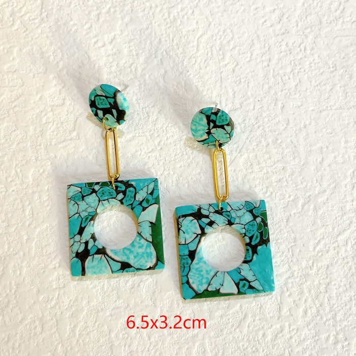 Wholesale Earrings Smoky Turquoise Geometric Exaggerated Square JDC-ES-PH003