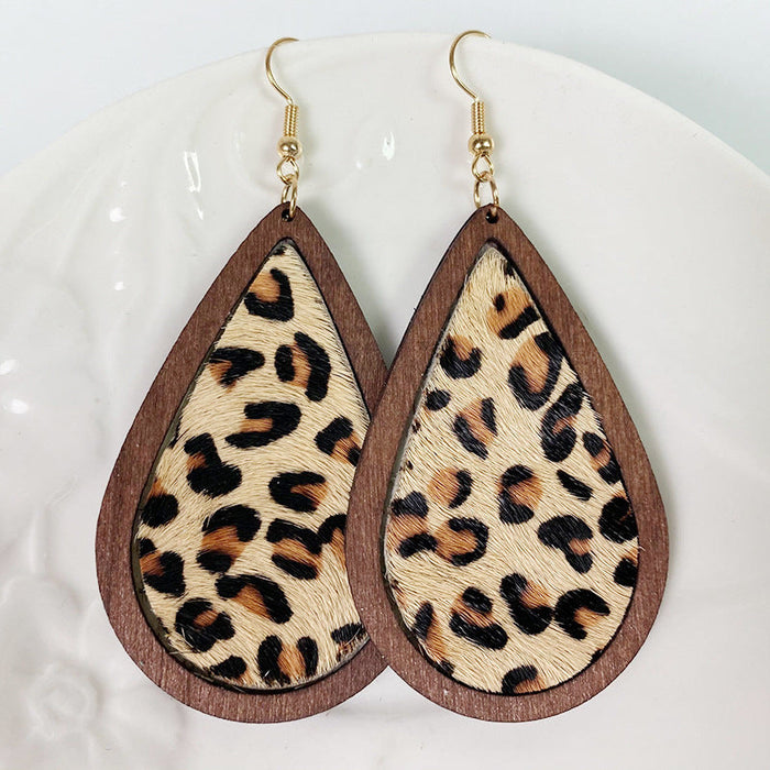 Wholesale Leopard Print Horsehair Leather Earrings Bohemian Cow Print 2pcs JDC-ES-heyi007