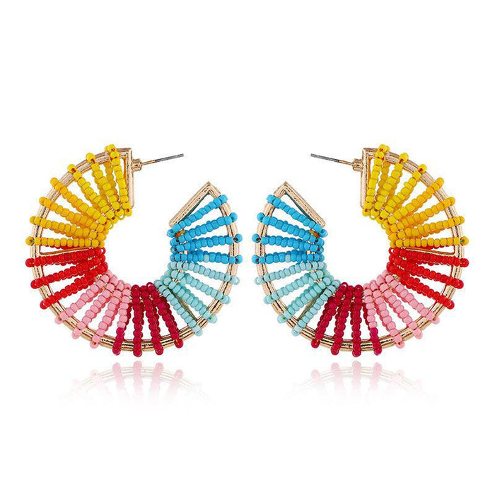 Wholesale Hollow Rice Bead C Shape Alloy Earrings MOQ≥3 JDC-ES-OuZhe003