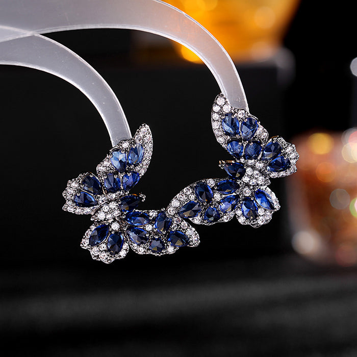 Jewelry WholesaleWholesale color zircon 925 silver needle stereo butterfly stud earrings JDC-ES-LYu001 Earrings 米萌 %variant_option1% %variant_option2% %variant_option3%  Factory Price JoyasDeChina Joyas De China