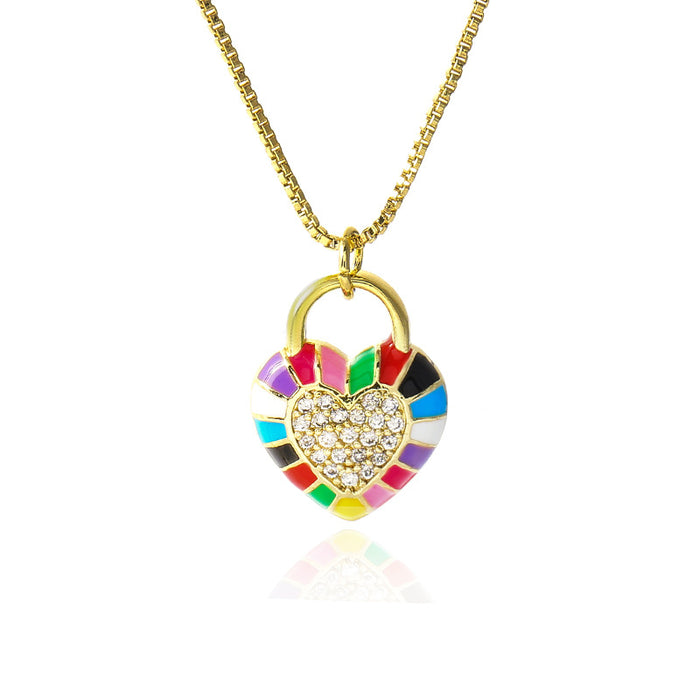 Wholesale Colorful Accessories Brass Gold Plated Micro Set Zircon Heart Necklace JDC-NE-JingY004