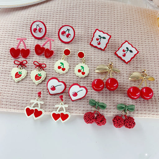 Jewelry WholesaleWholesale vintage red geometric bow New Year's love cherry stud alloy earrings JDC-ES-HZQ001 Earrings 青之荷 %variant_option1% %variant_option2% %variant_option3%  Factory Price JoyasDeChina Joyas De China