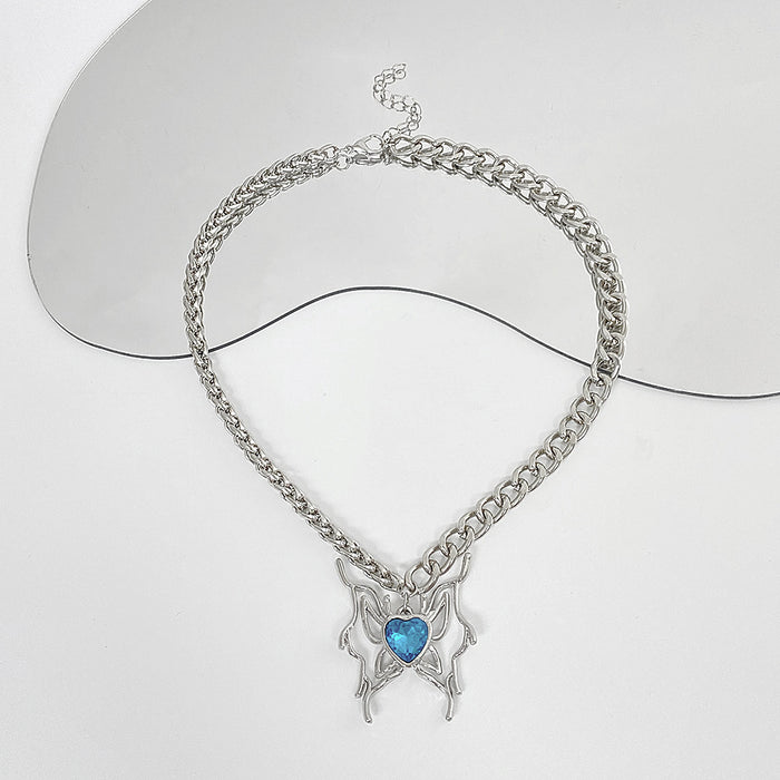 Wholesale Necklaces Alloy Blue Love Crystal Butterfly JDC-NE-KAN018