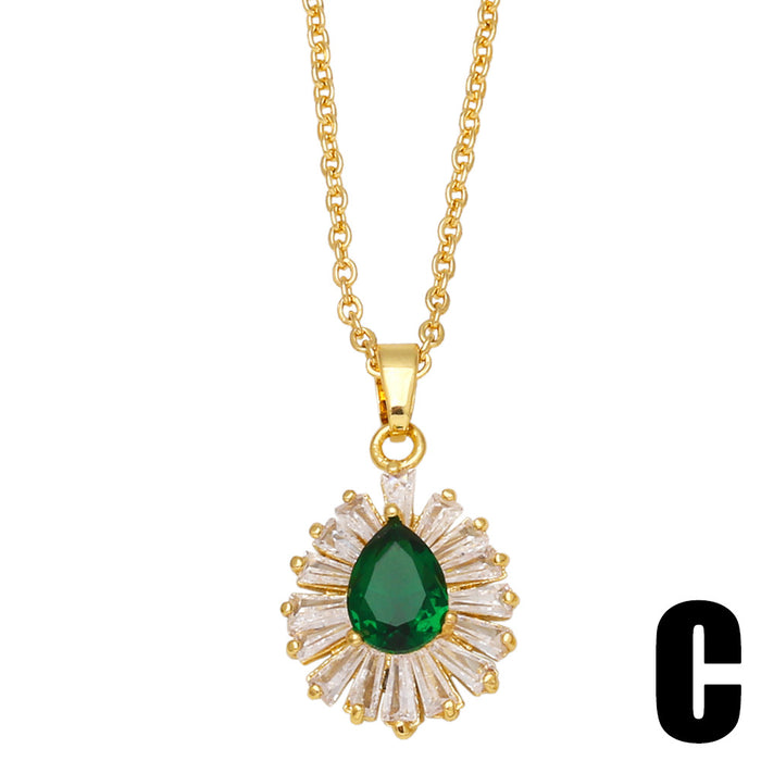 Wholesale Necklace Copper Plated 18K Gold Zircon Emerald Leopard Head JDC-PREMAS-NE-018