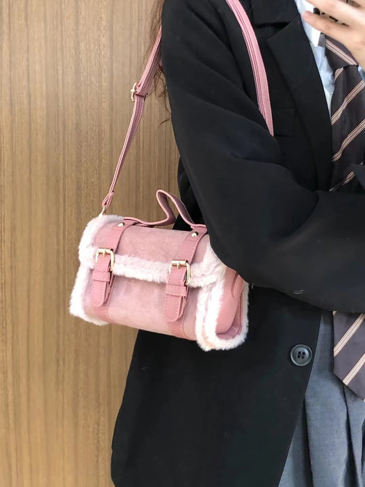 Wholesale Shoulder Bag Leather Fleece Pink Wool Plush Small Square Bag Diagonal JDC-SD-JXF005